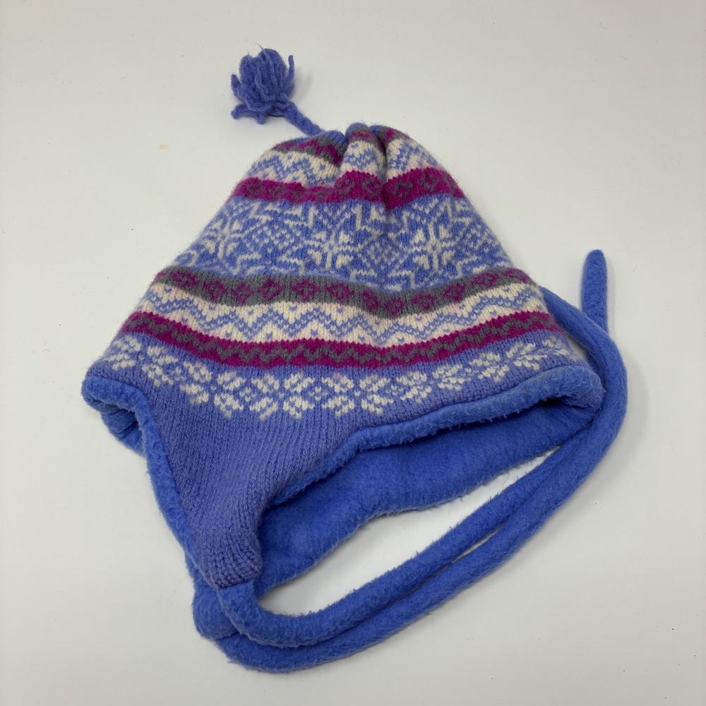 Vintage Turtle Fur Women's Wool Knit Earflap Beanie Hat Blue Purple Fleece Lined - Picture 2 of 5